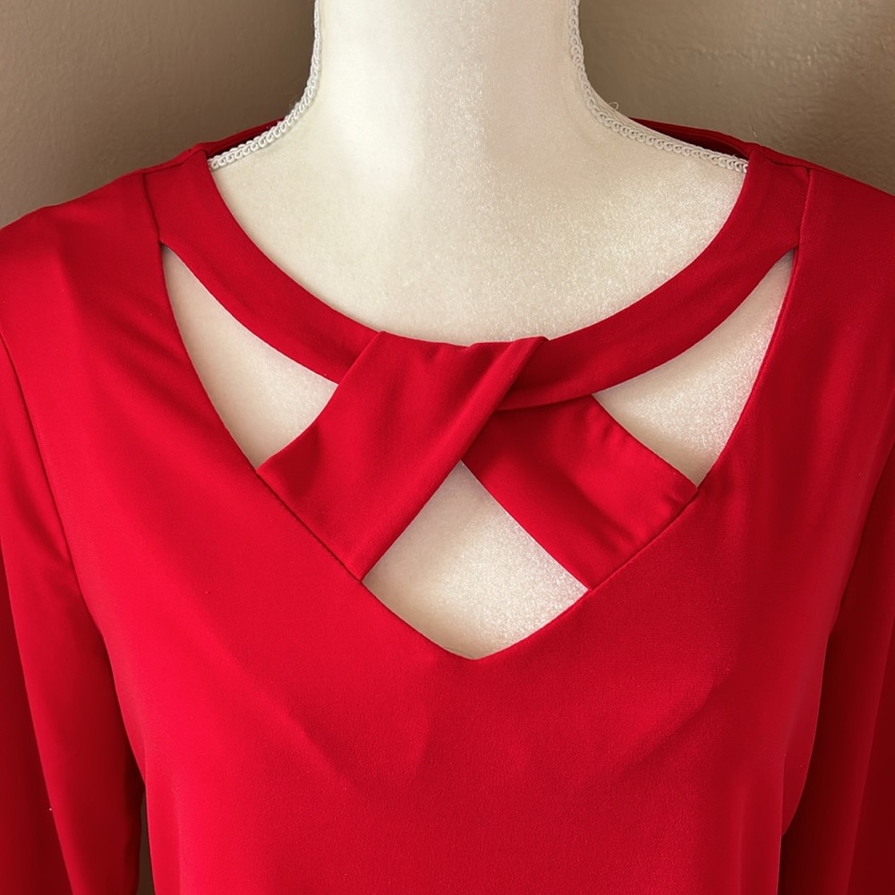 New York & Company Red crisscross 3/4 sleeve top. Vibrant, bright, sexy.